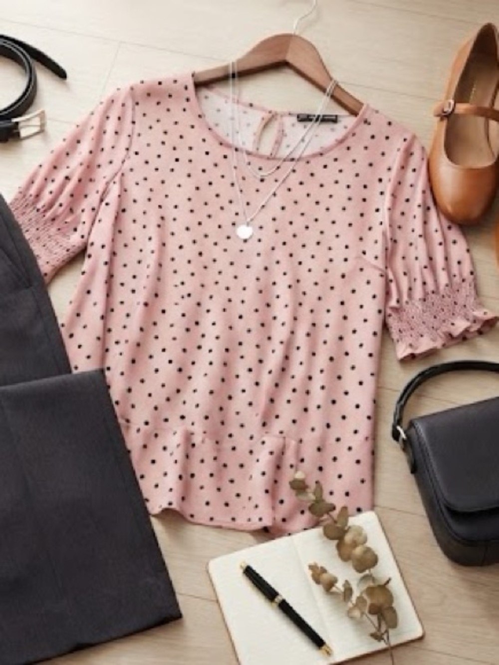 Adrianna Papell Pink Short Sleeve Dot Print Top